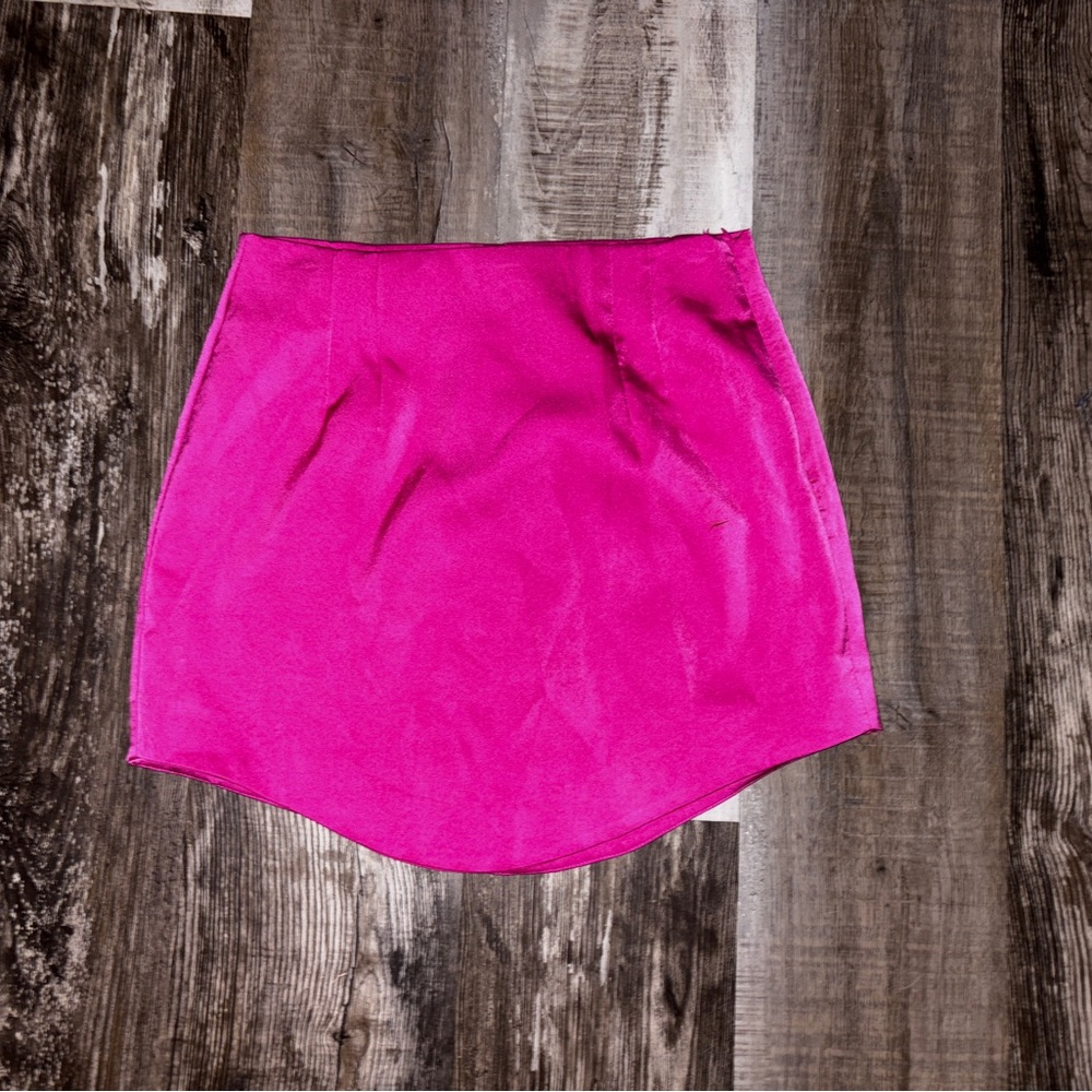 Olivaceous Hot Pink Satin Mini Skirt